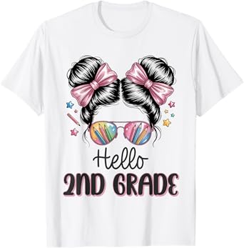 Back To School Coquette Bow Teacher Hello Second Grade Girls T-Shirt