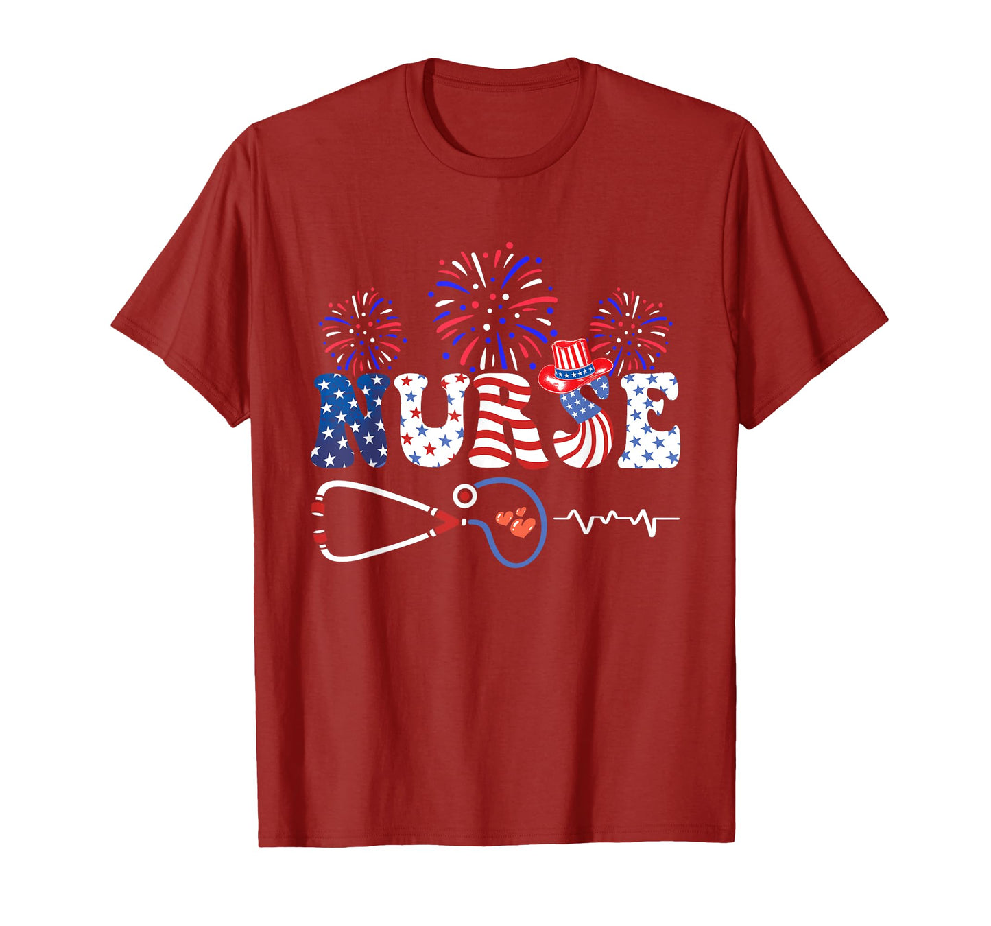 USA American Flag Patriotic Nurse Stethoscope 4th of July T-Shirt