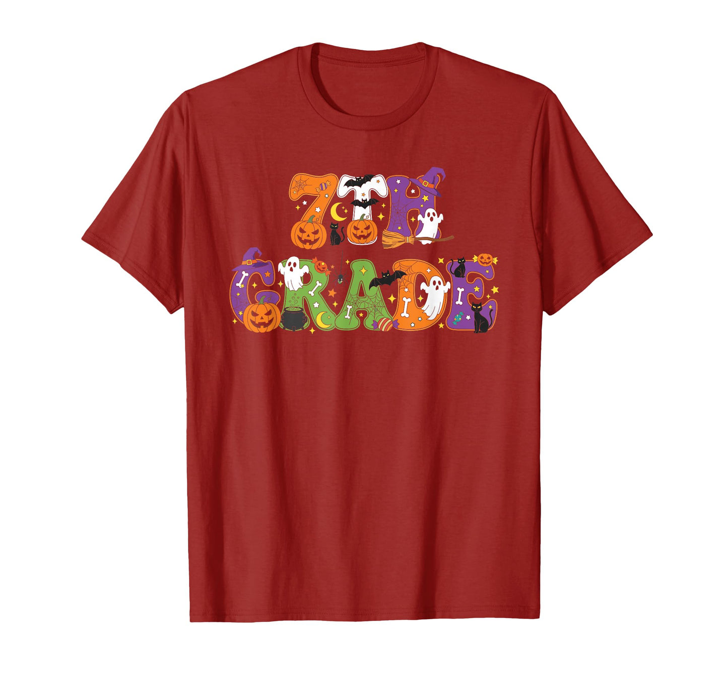 7th Grade Pumpkin Ghost Skeleton Halloween Kids Mens Womens T-Shirt