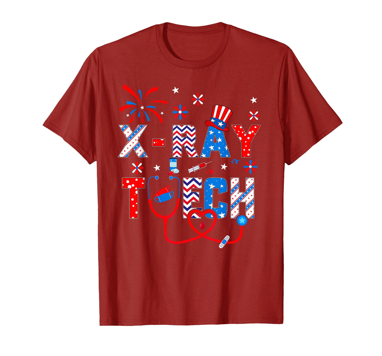 4th Of July Shirt For Women Stethoscope Patriotic X-ray Tech T-Shirt