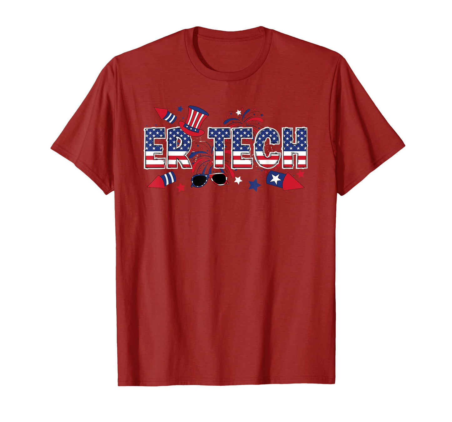 4th Of July ER Tech American Flag Emergency Room Technician T-Shirt for Women Men