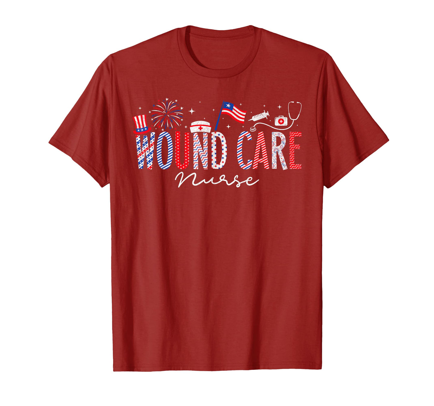 4th Of July Wound Care Nurse Scrub Tops Patriotic Nurses T-Shirt