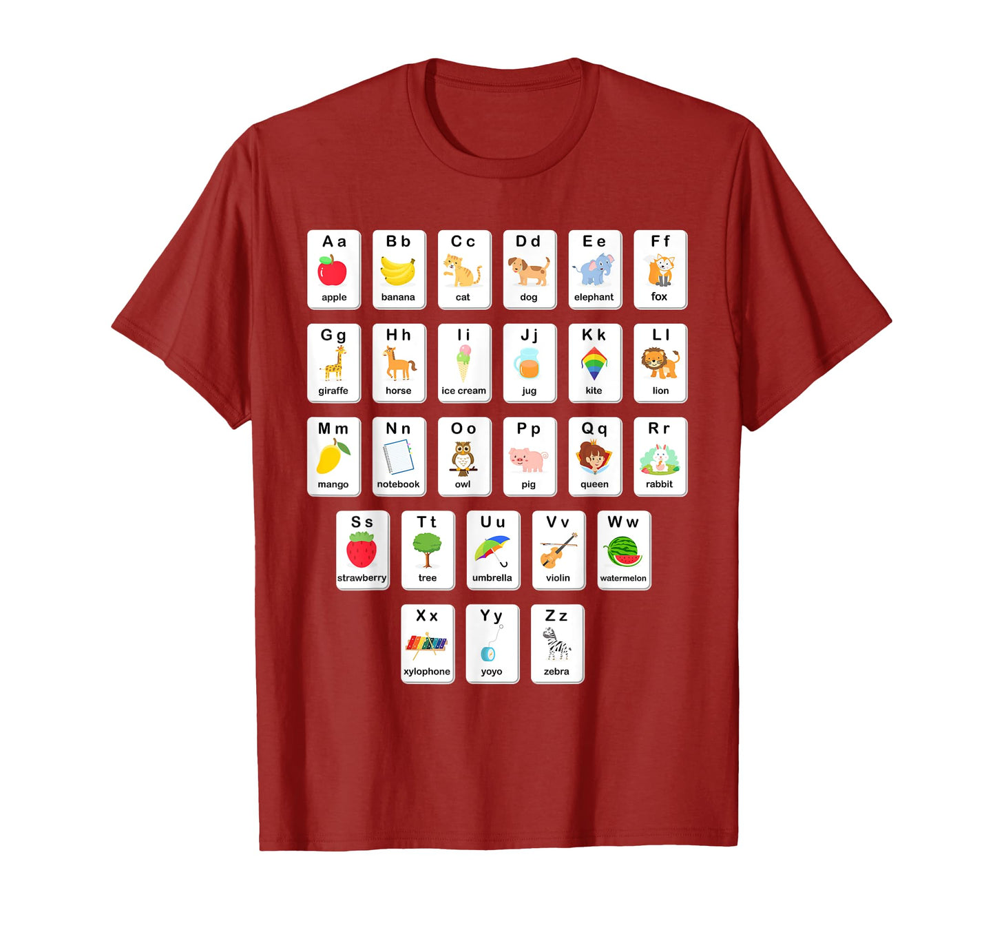 ABC Animals Object Flash Card A-Z Types of Alphabet Teacher T-Shirt