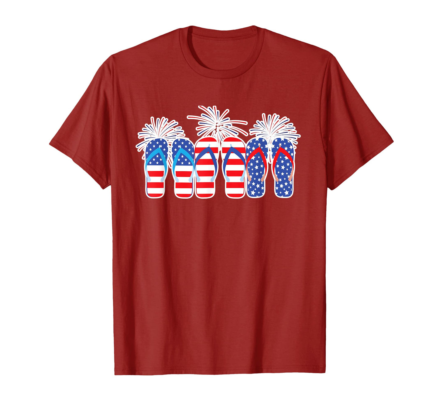 4th of July Flip Flops Red White Blue American Flag Gift T-Shirt for Women Kids Men
