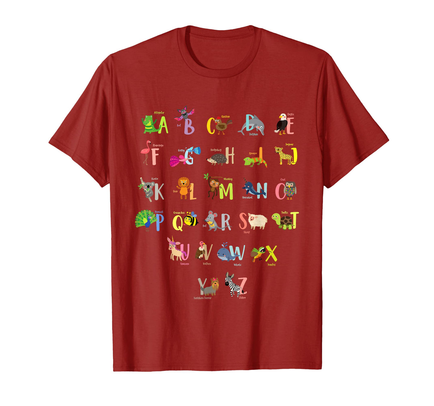 ABC Animals Identification A-Z Types Of Zoo Animals Alphabet T-Shirt