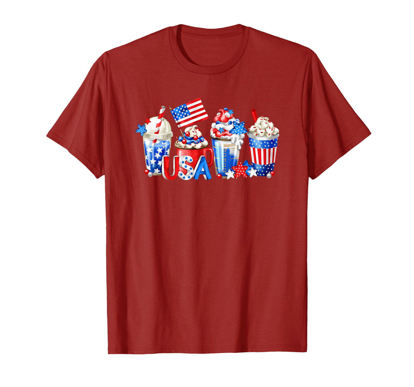 4th Of July Latte Mug For Patriotic Women White Red And Blue T-Shirt