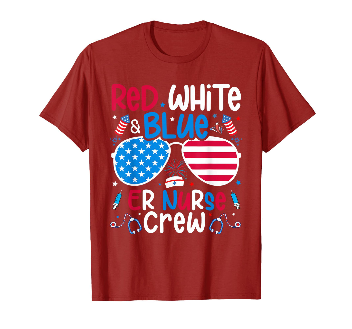 4th of July Red White Blue ER Nurse Crew Patriotic Nurse T-Shirt