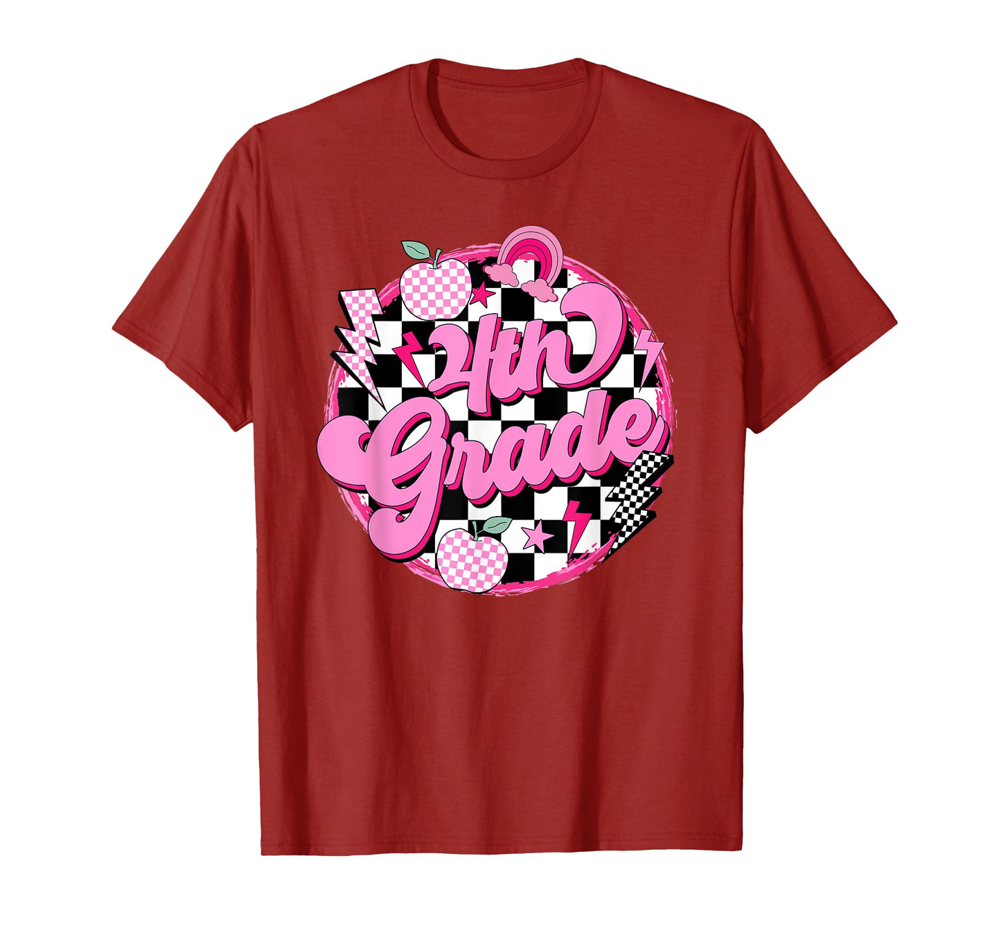 4th Grade Teacher Women Retro Checkered First Day of School T-Shirt