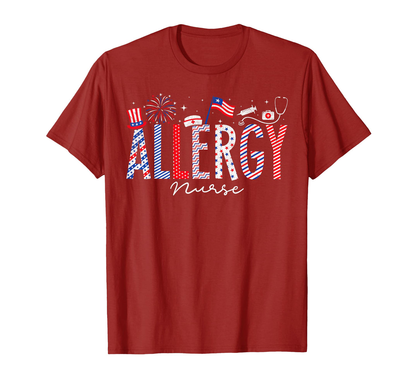 4th Of July Allergy Nurse Scrub Tops Patriotic Nurses T-Shirt for Women Men