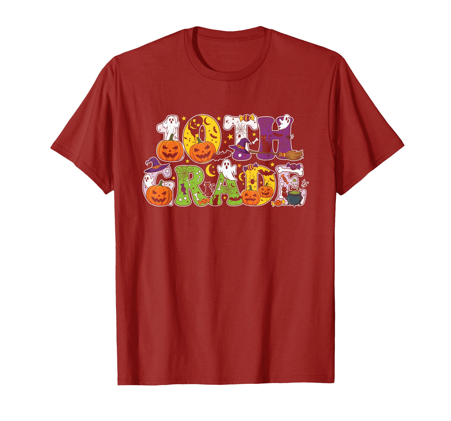 10th Grade Pumpkin Ghost Skeleton Halloween Kids Mens Womens T-Shirt