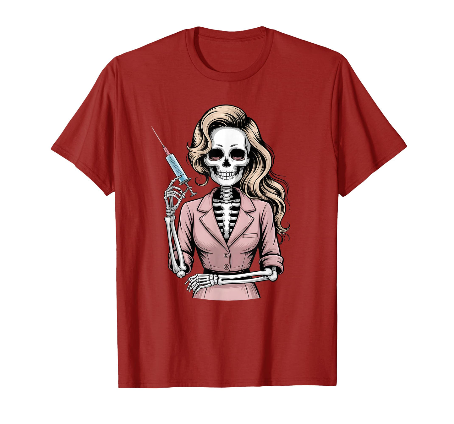 Halloween Gothic Skeleton Beautician Nurse with Syringe T-Shirt