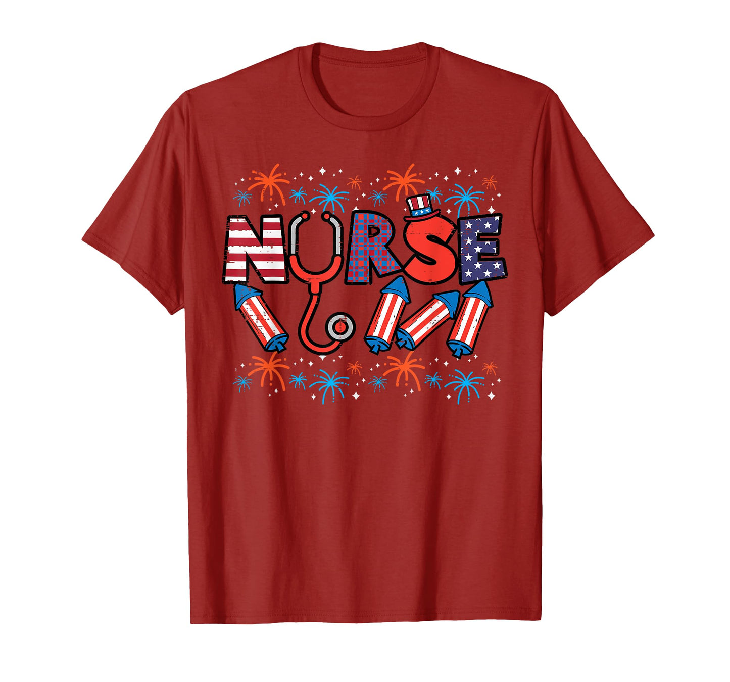 4th Of July Nurse Stethoscope Patriotic Scrub Top Women Men T-Shirt