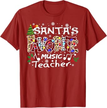 Merry Christmas Santa's Favorite Music Teacher Xmas Lights T-Shirt
