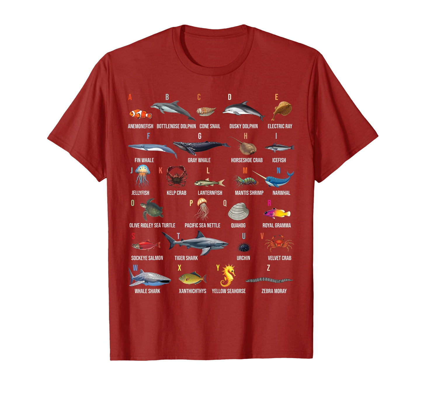 A-Z Ocean Life Alphabet Marine Creatures Exploration T-Shirt