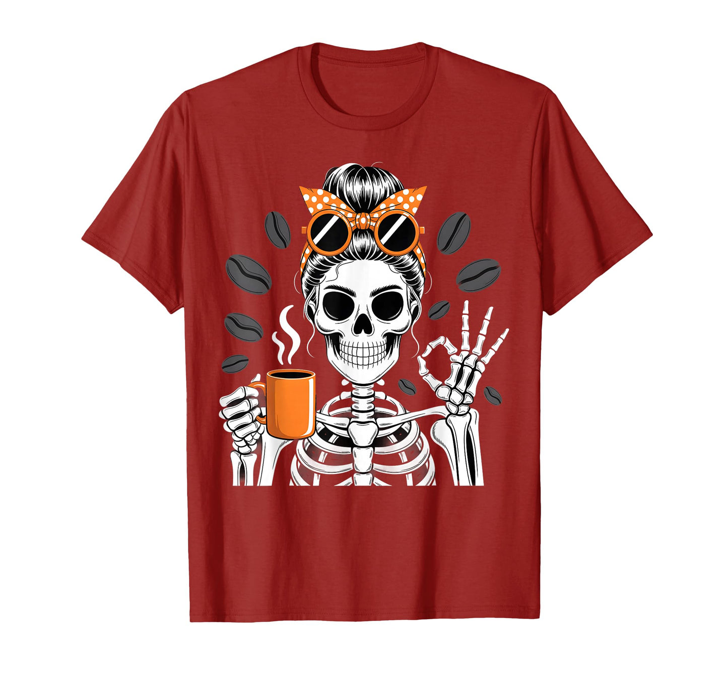 Skeleton Coffee Beans Funny Halloween Caffeine Vibe T-Shirt