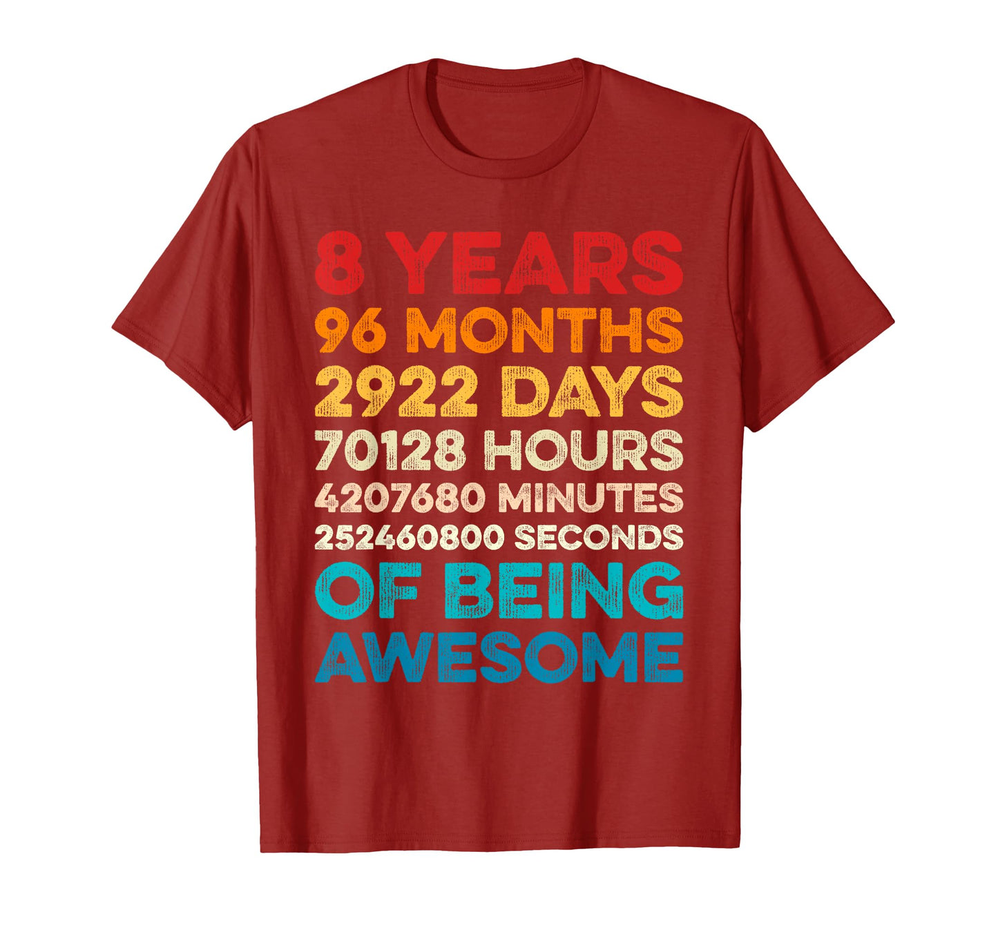 8th Birthday 8 Years of Being Awesome Vintage 8 Years Old T-Shirt