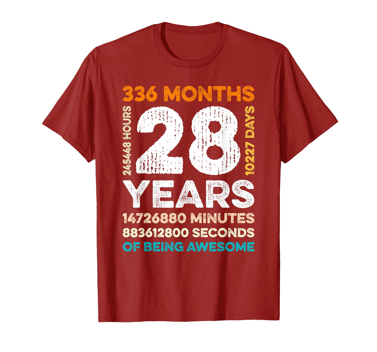 28 Years Old 336 Months Of Being Awesome 28th Birthday Gifts T-Shirt
