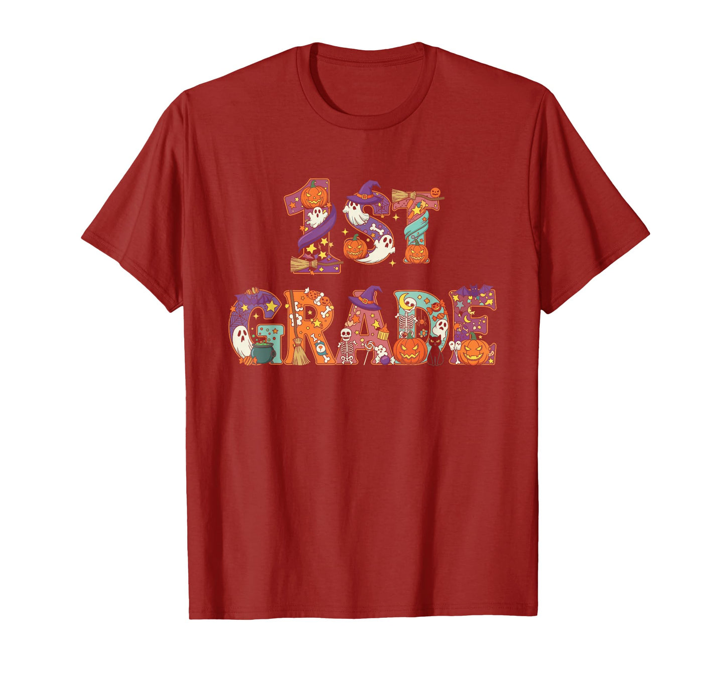 1st Grade Pumpkin Ghost Skeleton Halloween Kids Mens Womens T-Shirt