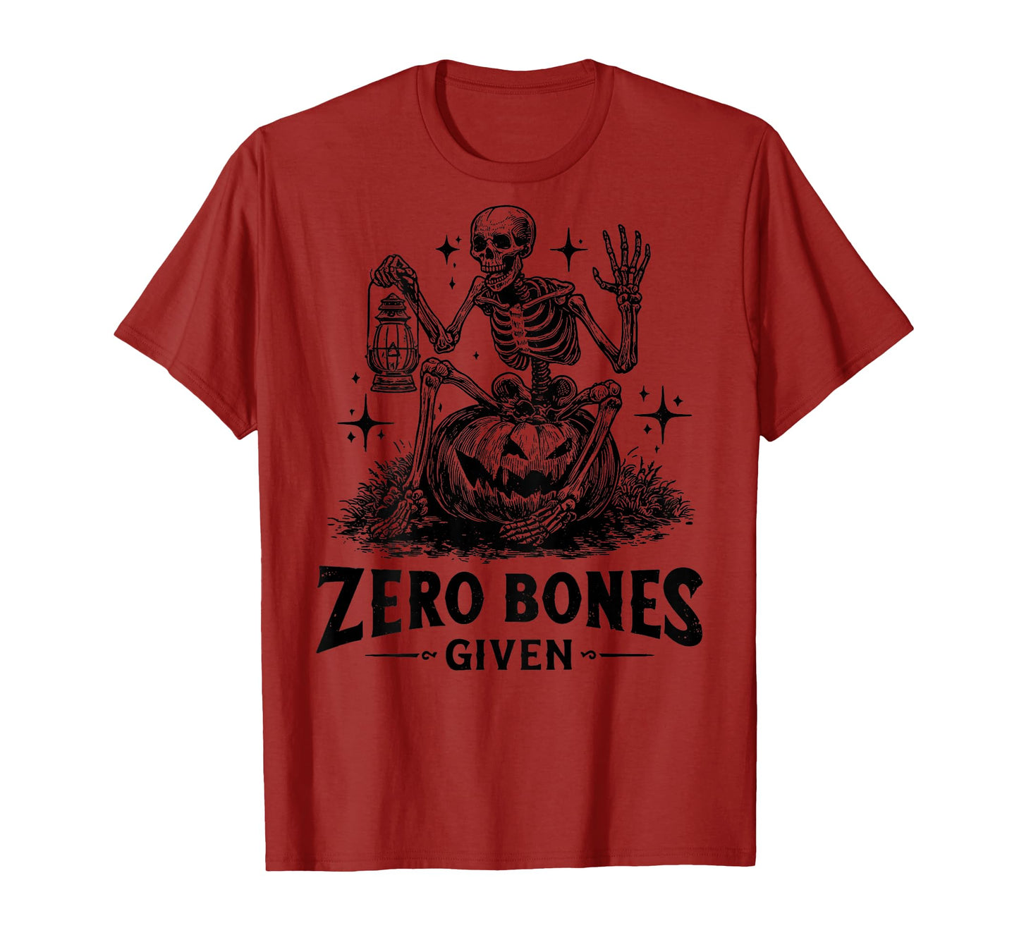 (On Back) Vintage Skeleton Halloween Zero Bones Given T-Shirt