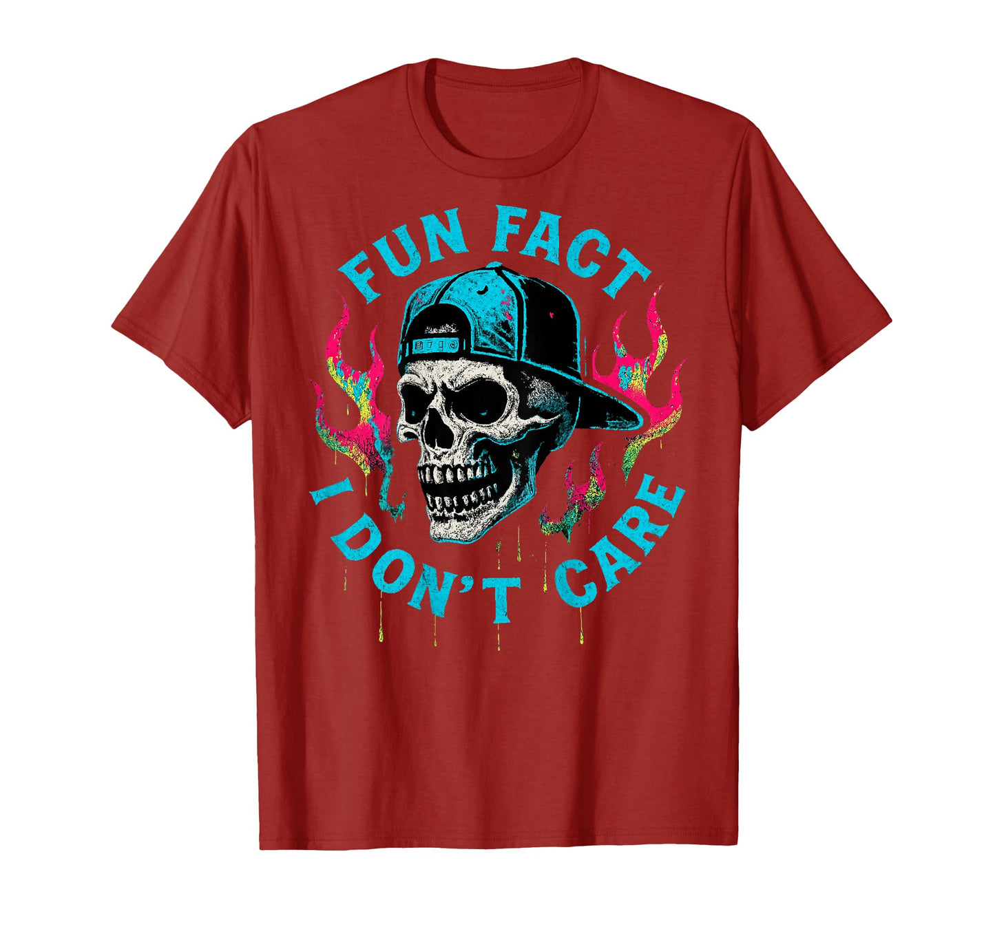 (ON Back) Fun Fact I Don't Care Funny Skeleton Quote Graphic T-Shirt