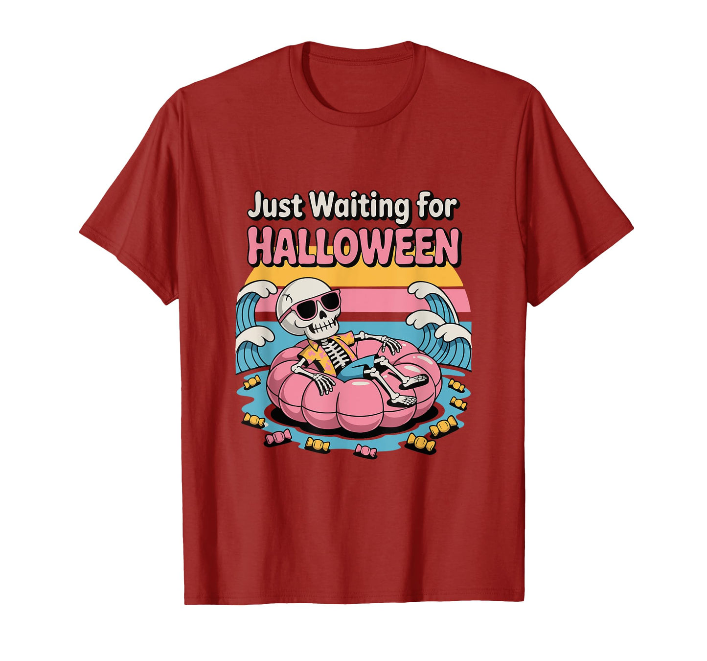 Just Waiting for Halloween Skeleton Funny Candy Halloweeen T-Shirt