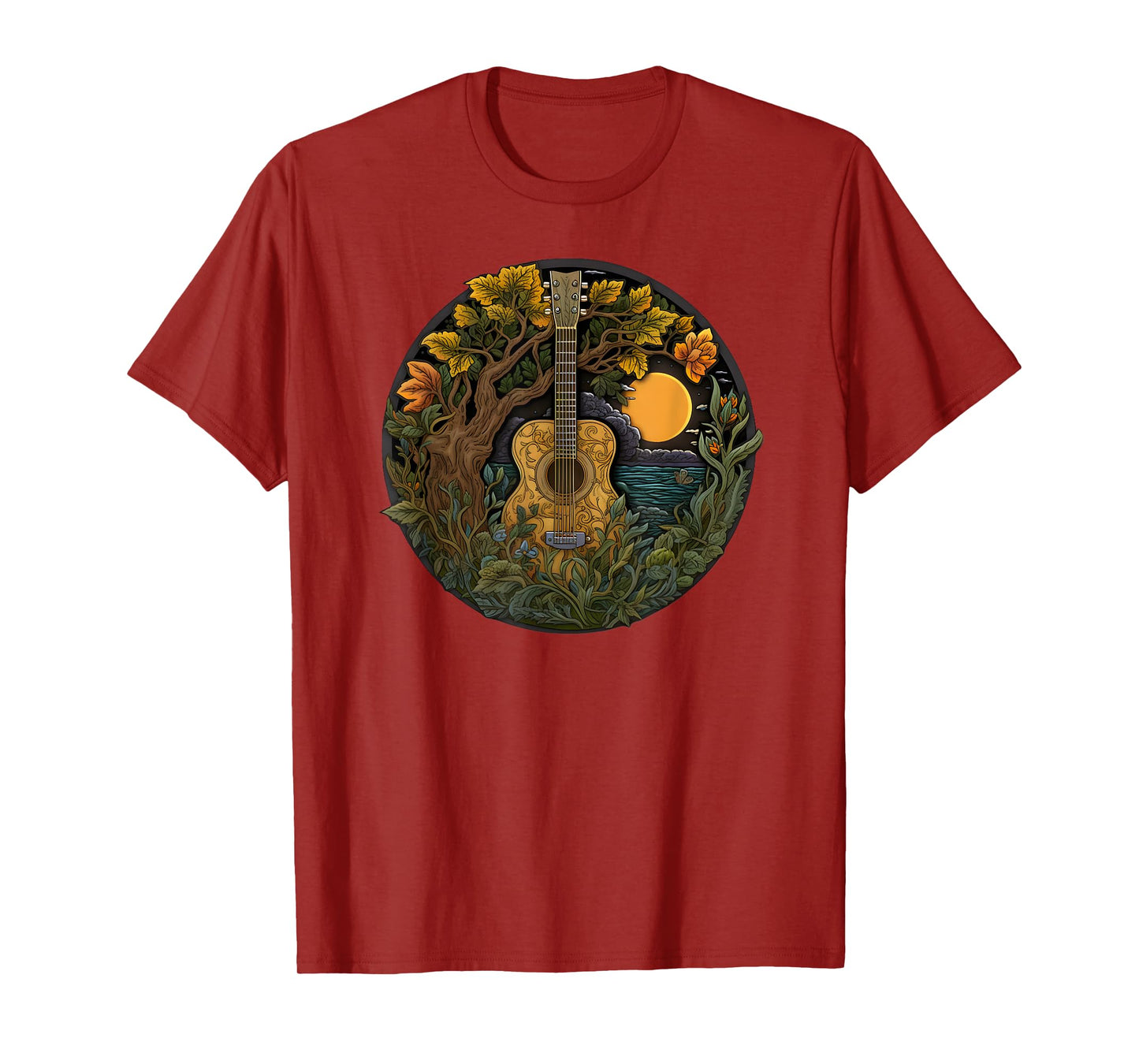Acoustic Guitar Tree Guitarist Landscape Nature Music Lover T-Shirt
