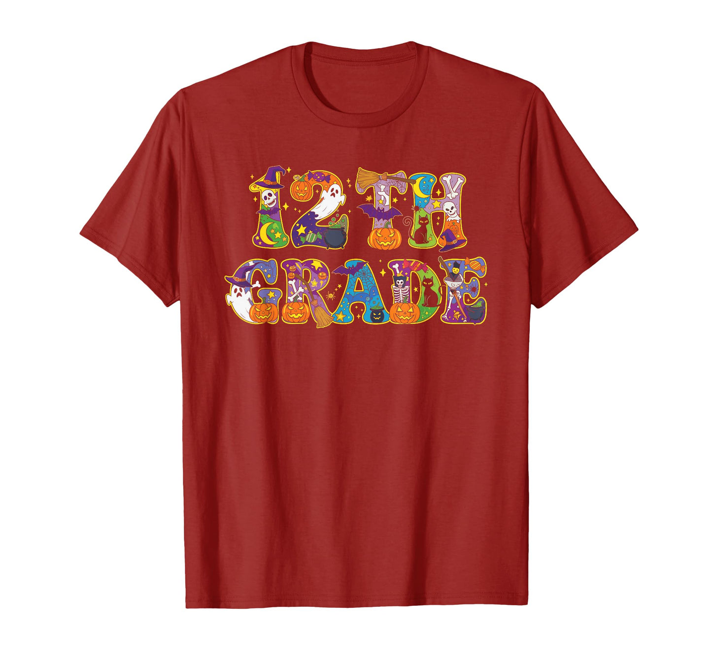 12th Grade Pumpkin Ghost Skeleton Halloween Kids Mens Womens T-Shirt