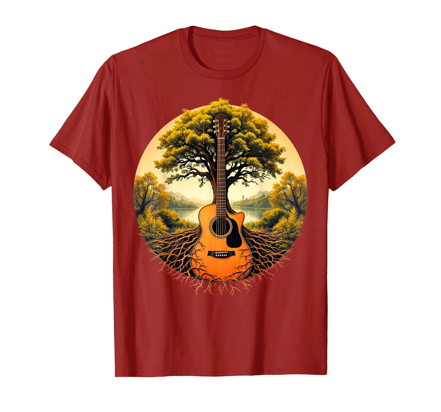 Acoustic Guitar Tree of Life Lake & Forest Nature Guitarist T-Shirt