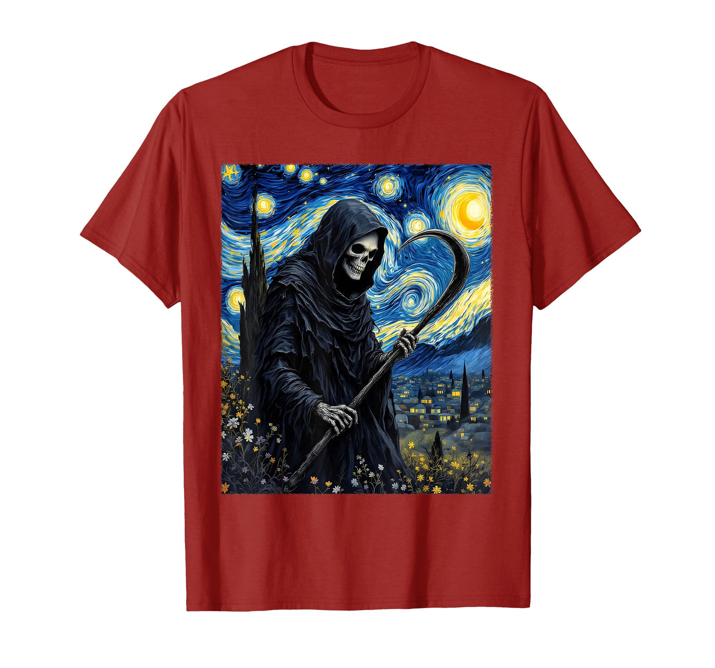 Halloween Grim Reaper Van Gogh Starry Sky Party Costume T-Shirt