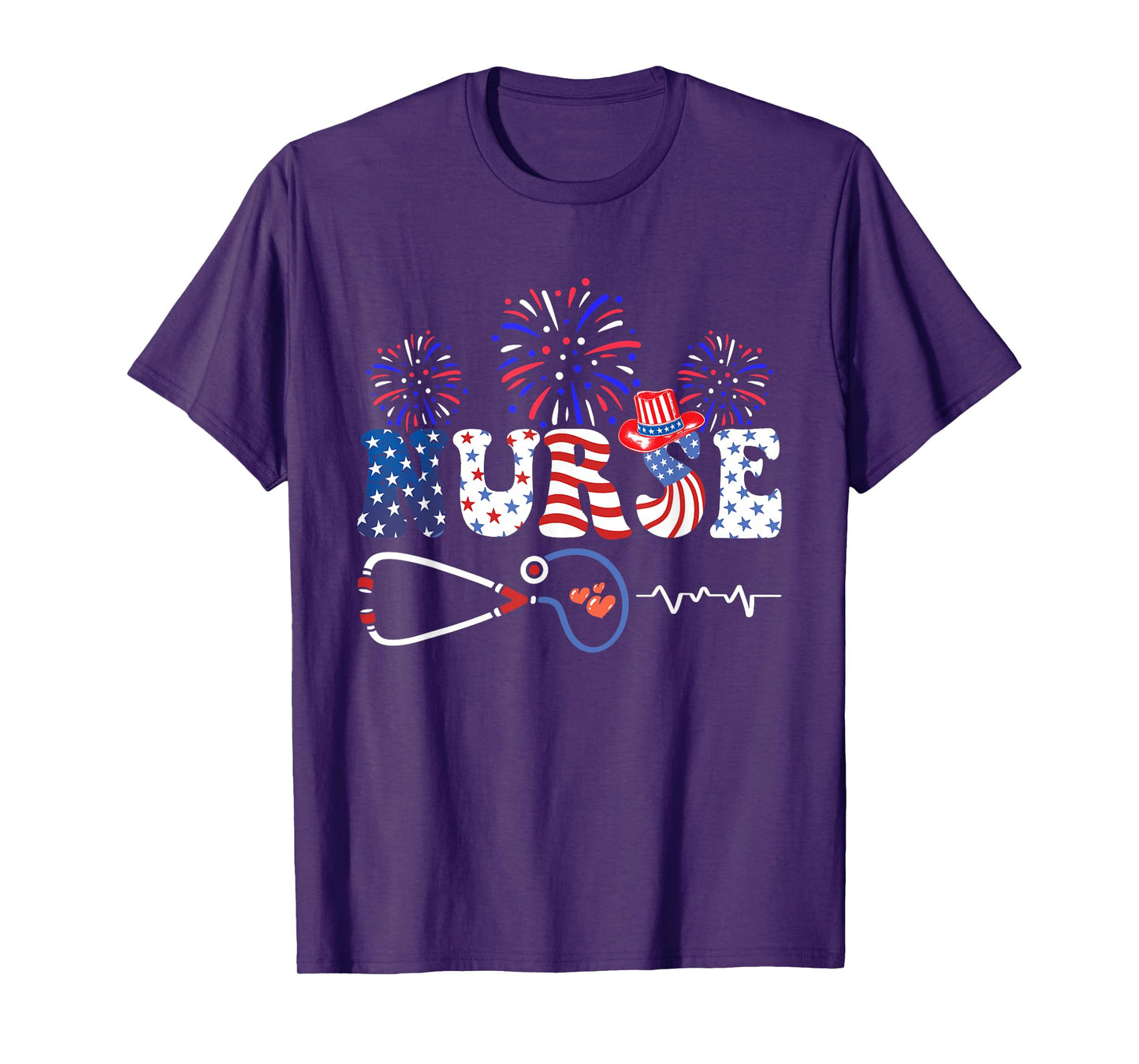 USA American Flag Patriotic Nurse Stethoscope 4th of July T-Shirt