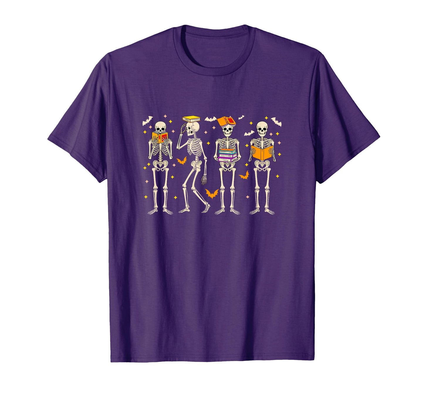 Halloween Group Skeletons Reading Books Bookworm Librarian T-Shirt