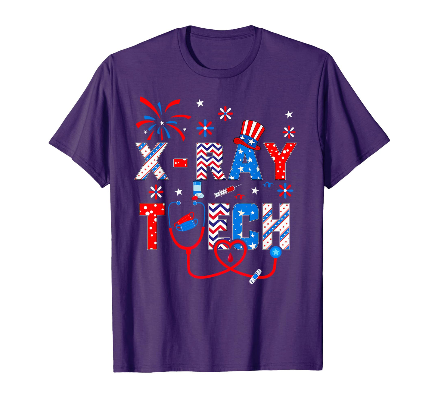 4th Of July Shirt For Women Stethoscope Patriotic X-ray Tech T-Shirt