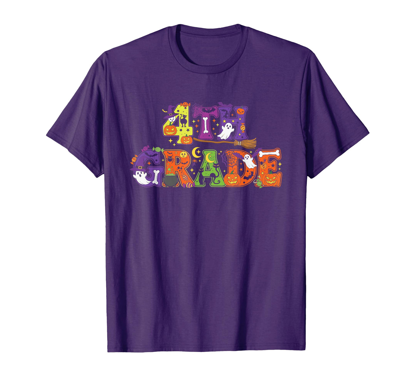4th Grade Pumpkin Ghost Skeleton Halloween Kids Mens Womens T-Shirt