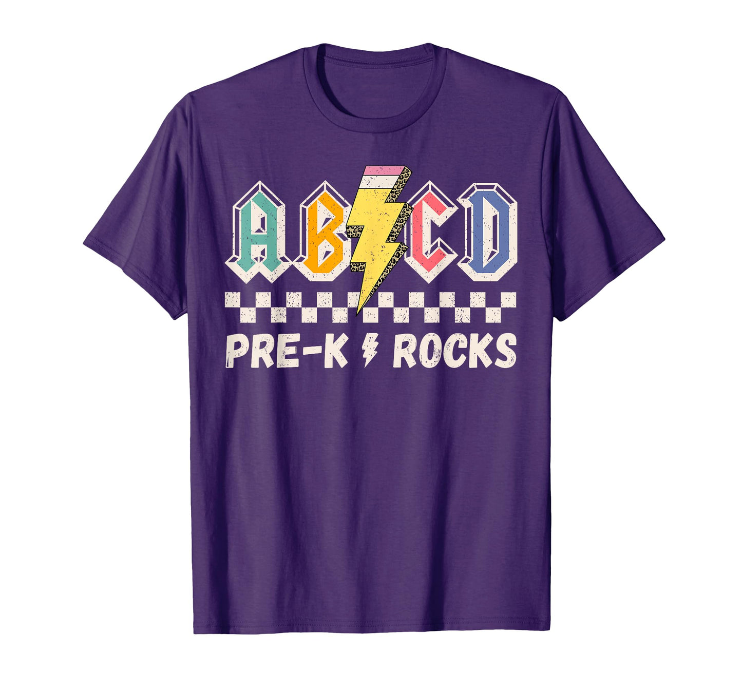 ABCD Pre-k Kindergarten Rocks Pencil Lightning Teachers Rock T-Shirt
