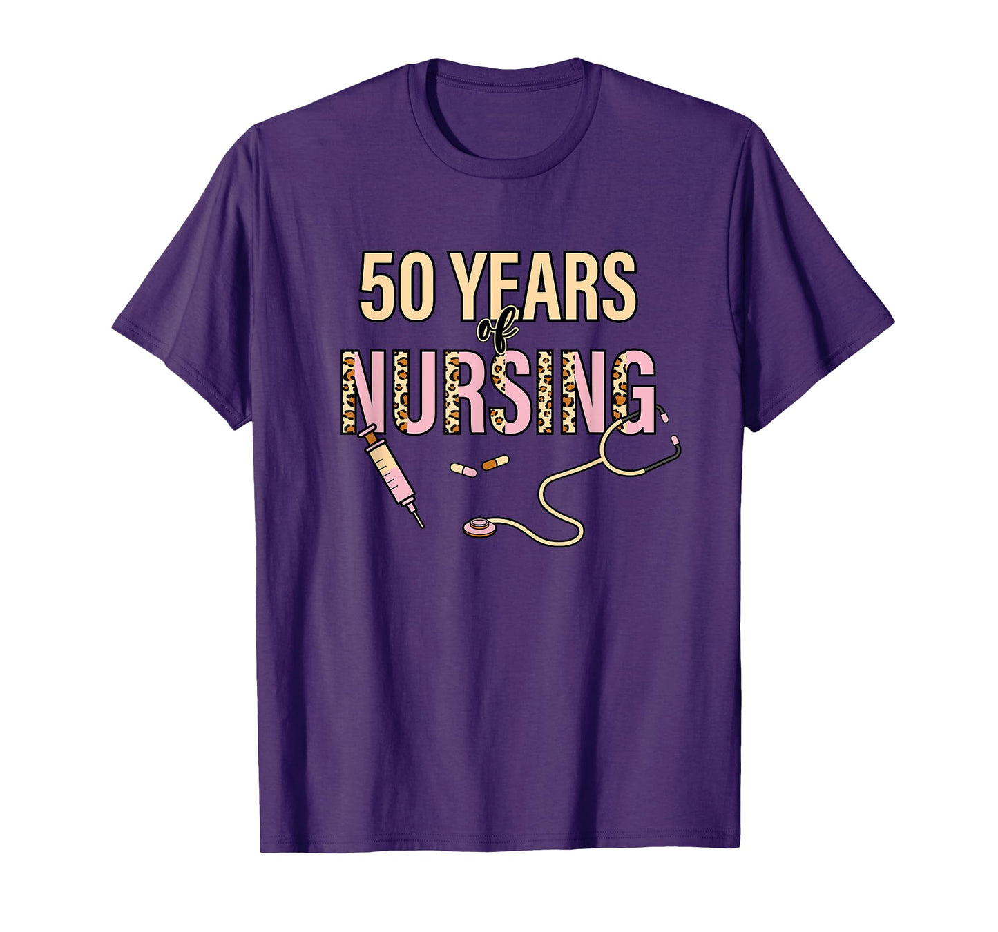 50 Years of Nursing 50th Nurse Anniversary Leopard Print T-Shirt