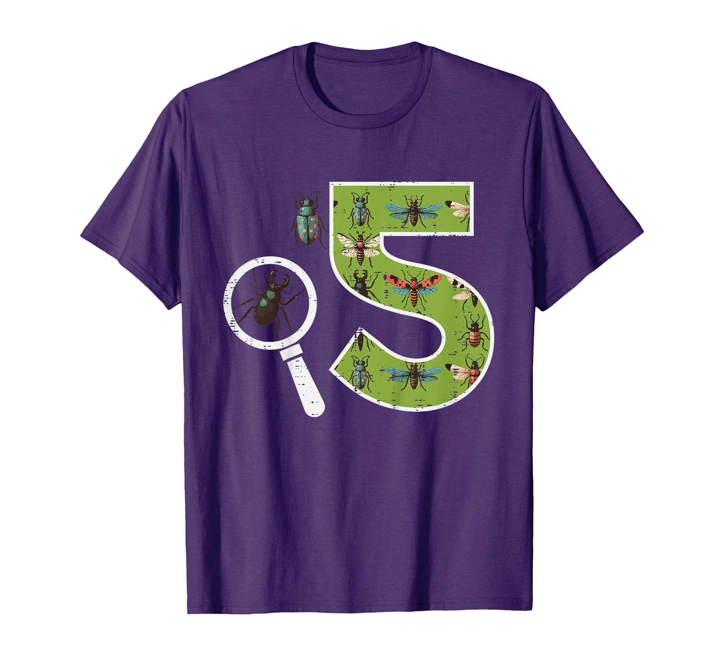 5th Birthday 5 Magnifying Glass Insects Bugs Bday Boys Girls T-Shirt