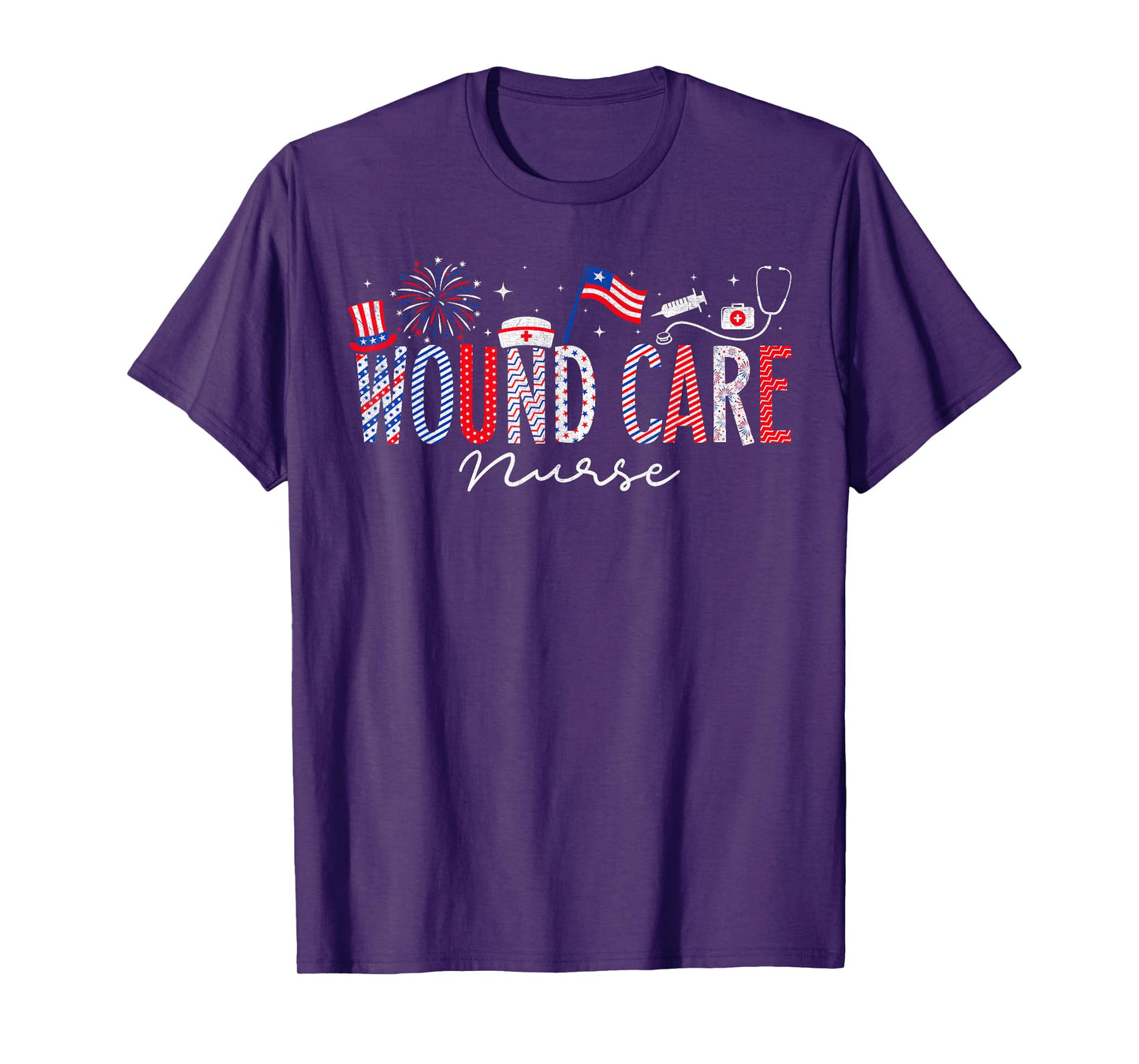 4th Of July Wound Care Nurse Scrub Tops Patriotic Nurses T-Shirt