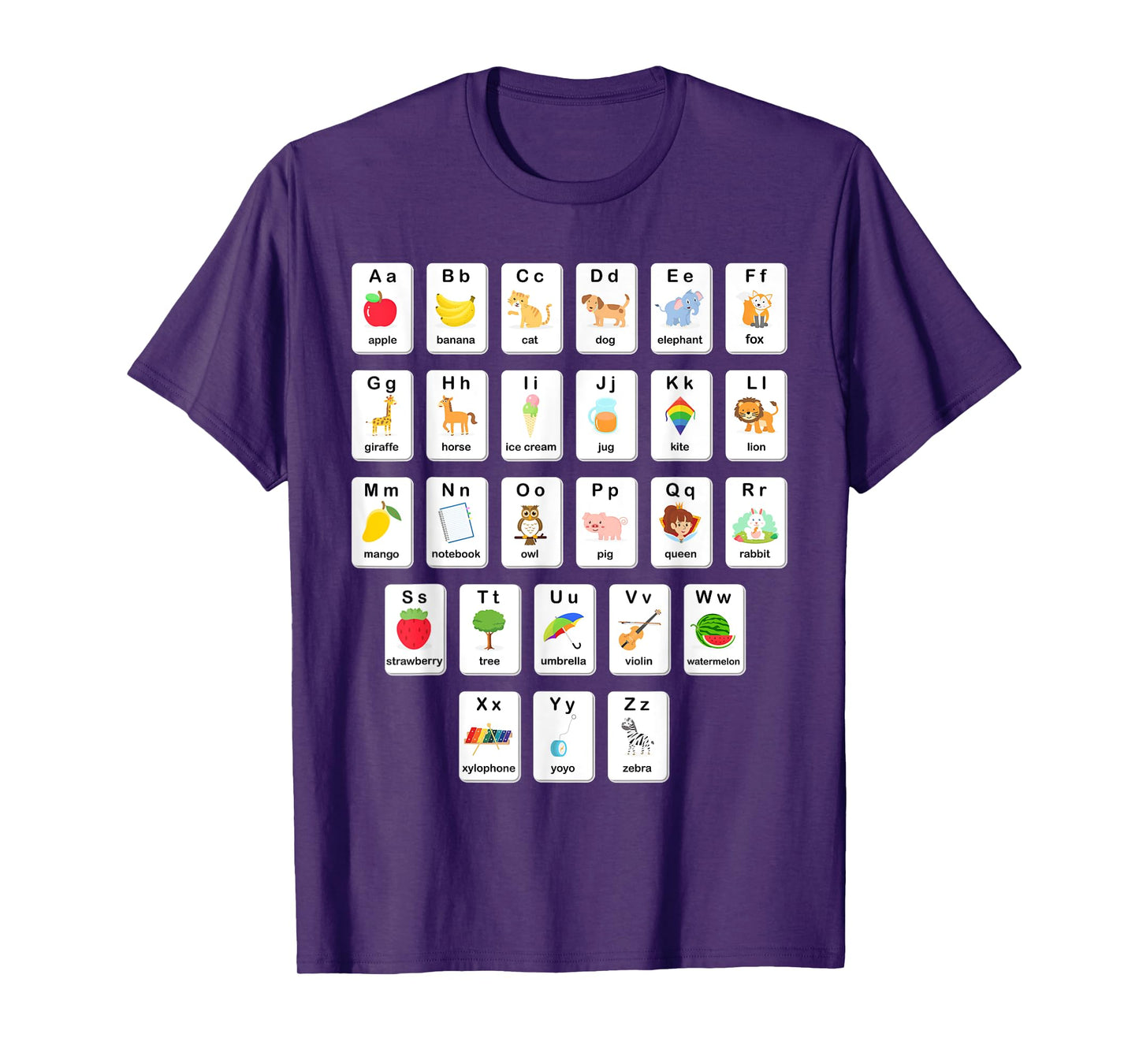 ABC Animals Object Flash Card A-Z Types of Alphabet Teacher T-Shirt