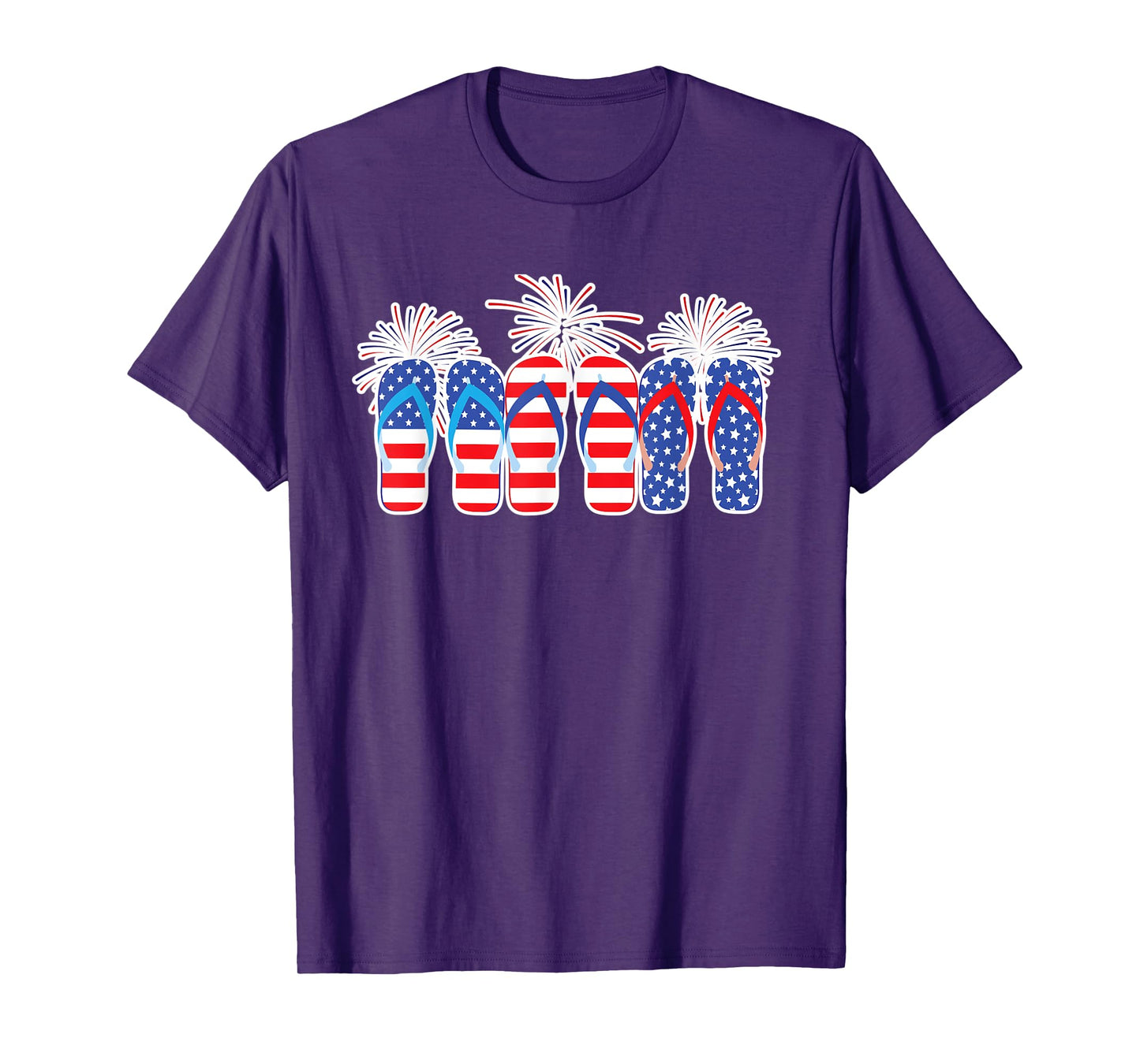 4th of July Flip Flops Red White Blue American Flag Gift T-Shirt for Women Kids Men