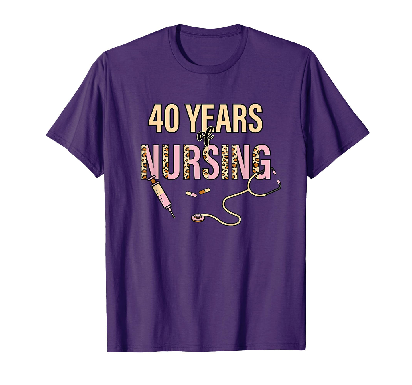 40 Years of Nursing 40th Nurse Anniversary Leopard Print T-Shirt