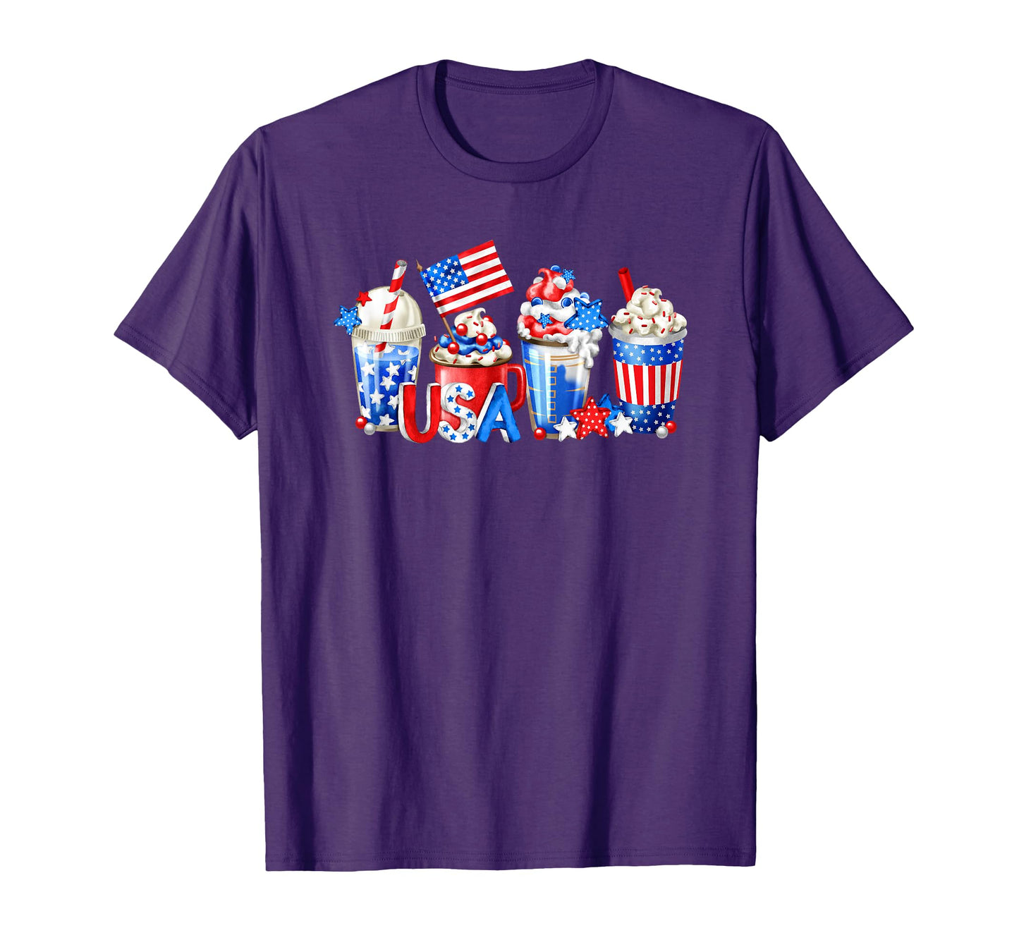 4th Of July Latte Mug For Patriotic Women White Red And Blue T-Shirt