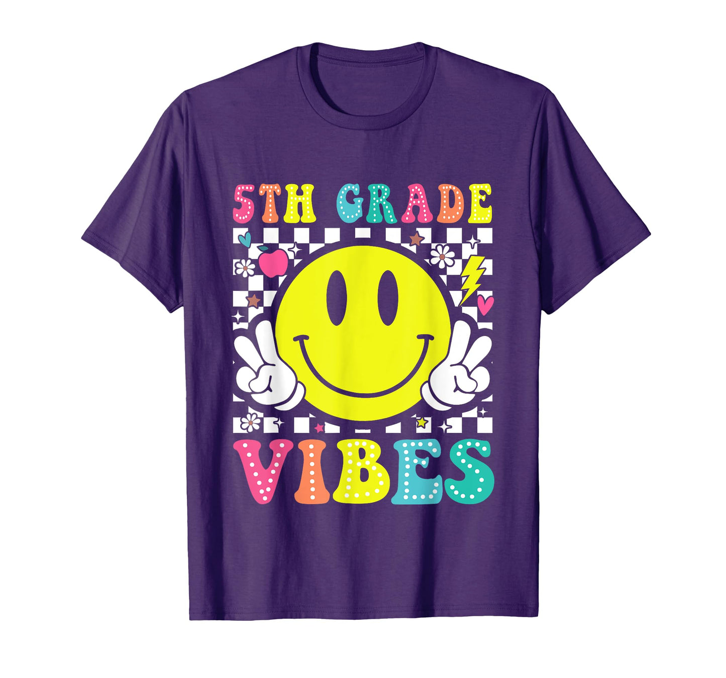 5th Grade Vibes Teacher Kids Retro Smile Face Back To School T-Shirt