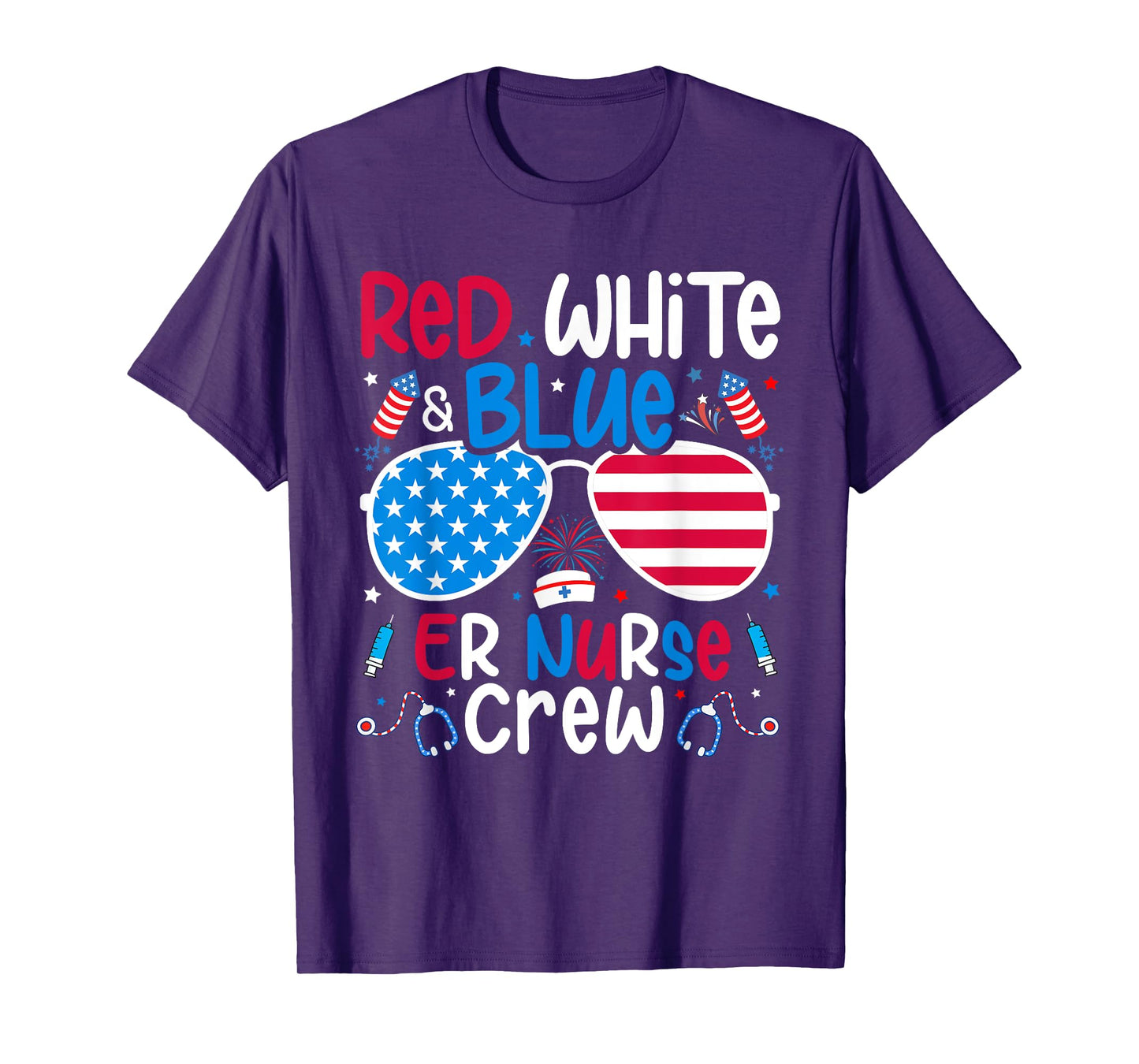 4th of July Red White Blue ER Nurse Crew Patriotic Nurse T-Shirt
