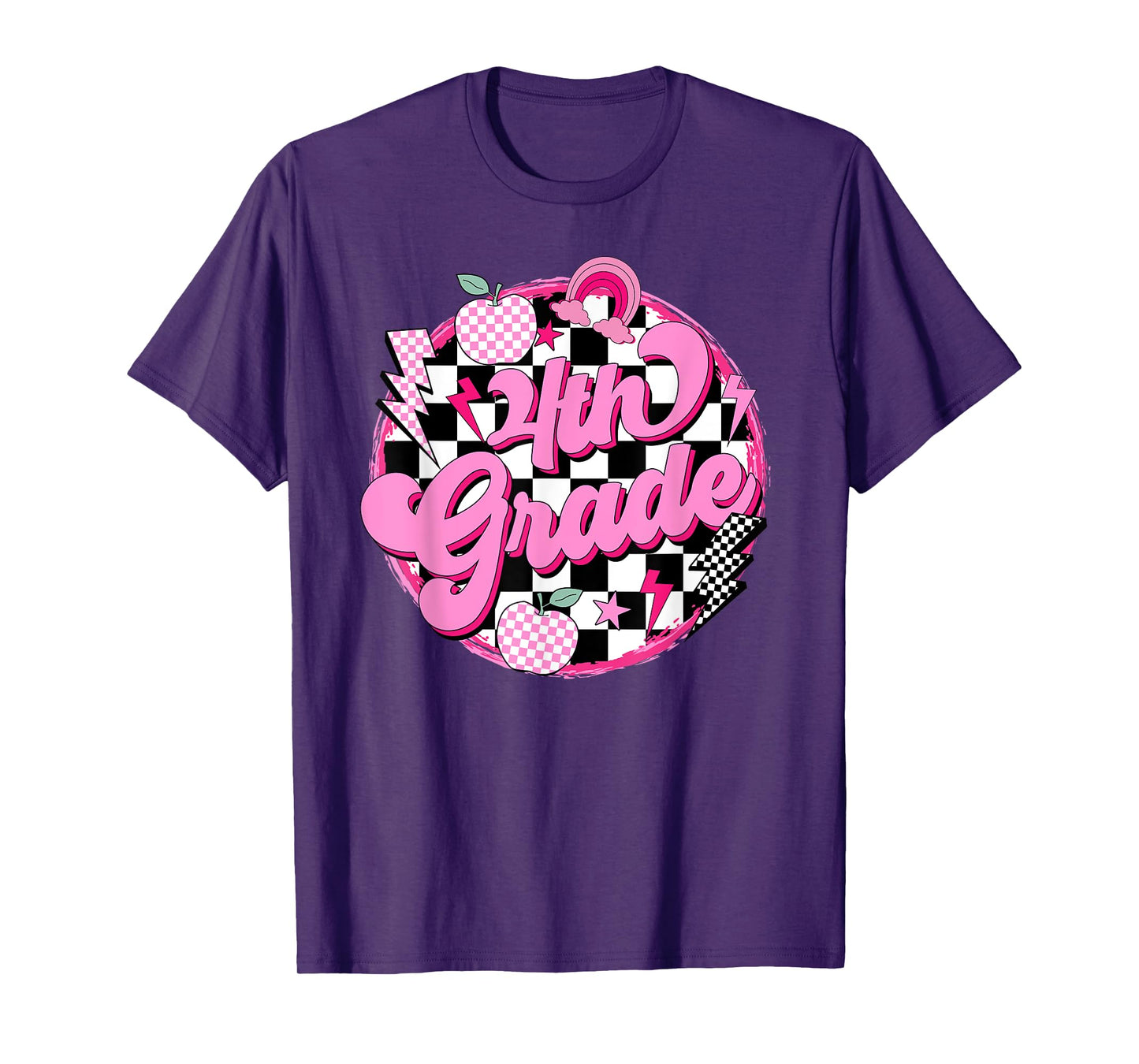 4th Grade Teacher Women Retro Checkered First Day of School T-Shirt