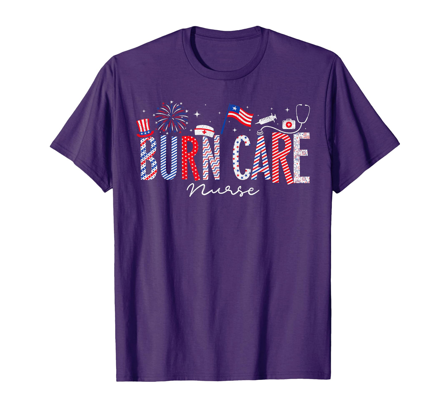 4th Of July Burn Care Nurse Scrub Tops Patriotic Nurses T-Shirt for Women Men