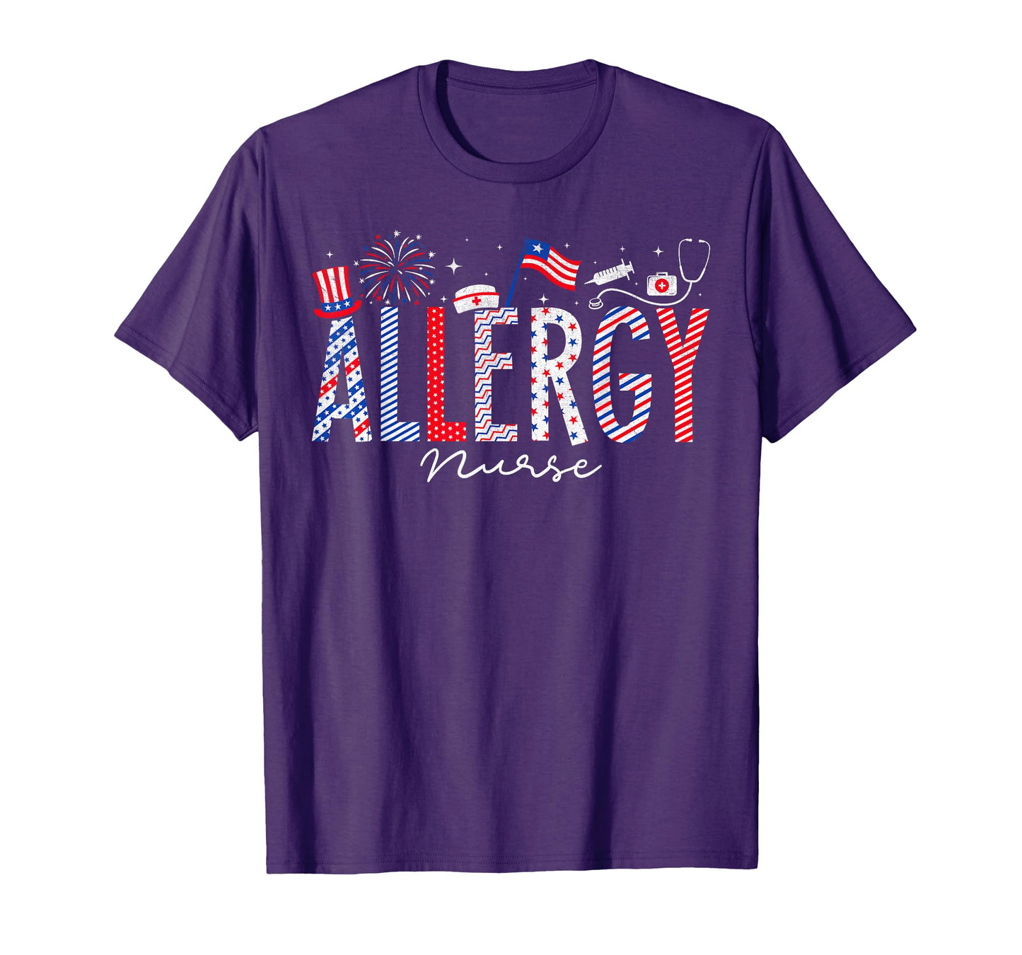4th Of July Allergy Nurse Scrub Tops Patriotic Nurses T-Shirt for Women Men