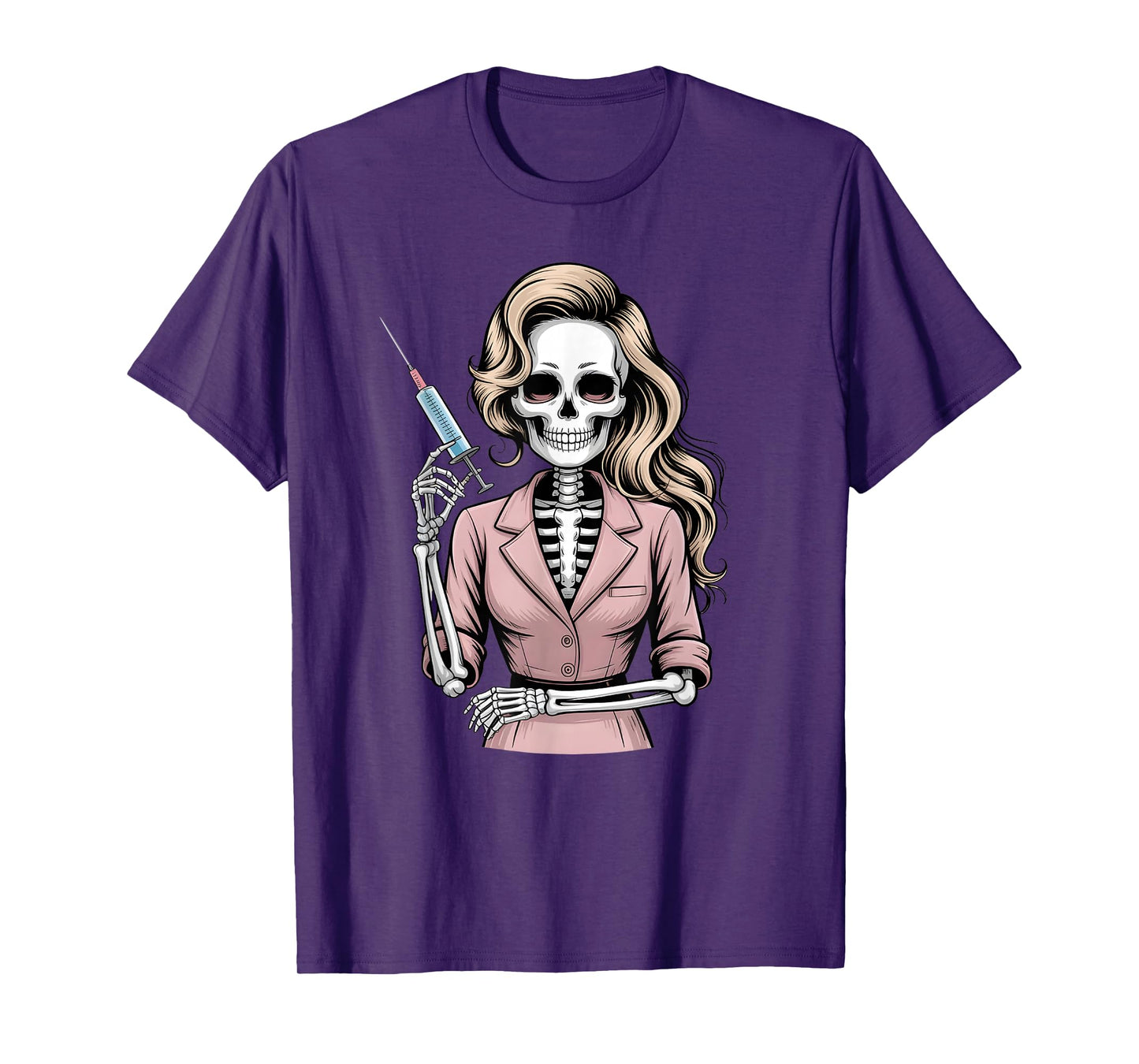 Halloween Gothic Skeleton Beautician Nurse with Syringe T-Shirt