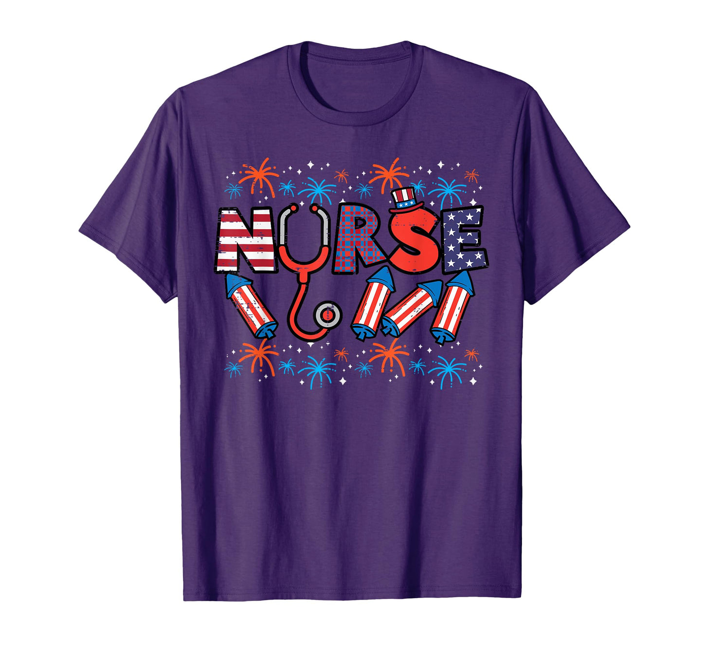 4th Of July Nurse Stethoscope Patriotic Scrub Top Women Men T-Shirt