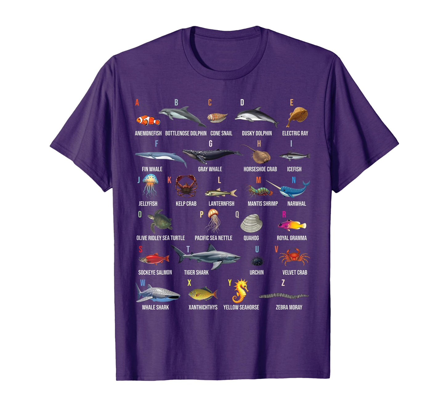 A-Z Ocean Life Alphabet Marine Creatures Exploration T-Shirt