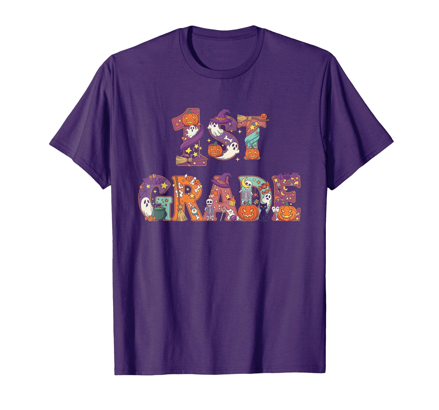 1st Grade Pumpkin Ghost Skeleton Halloween Kids Mens Womens T-Shirt